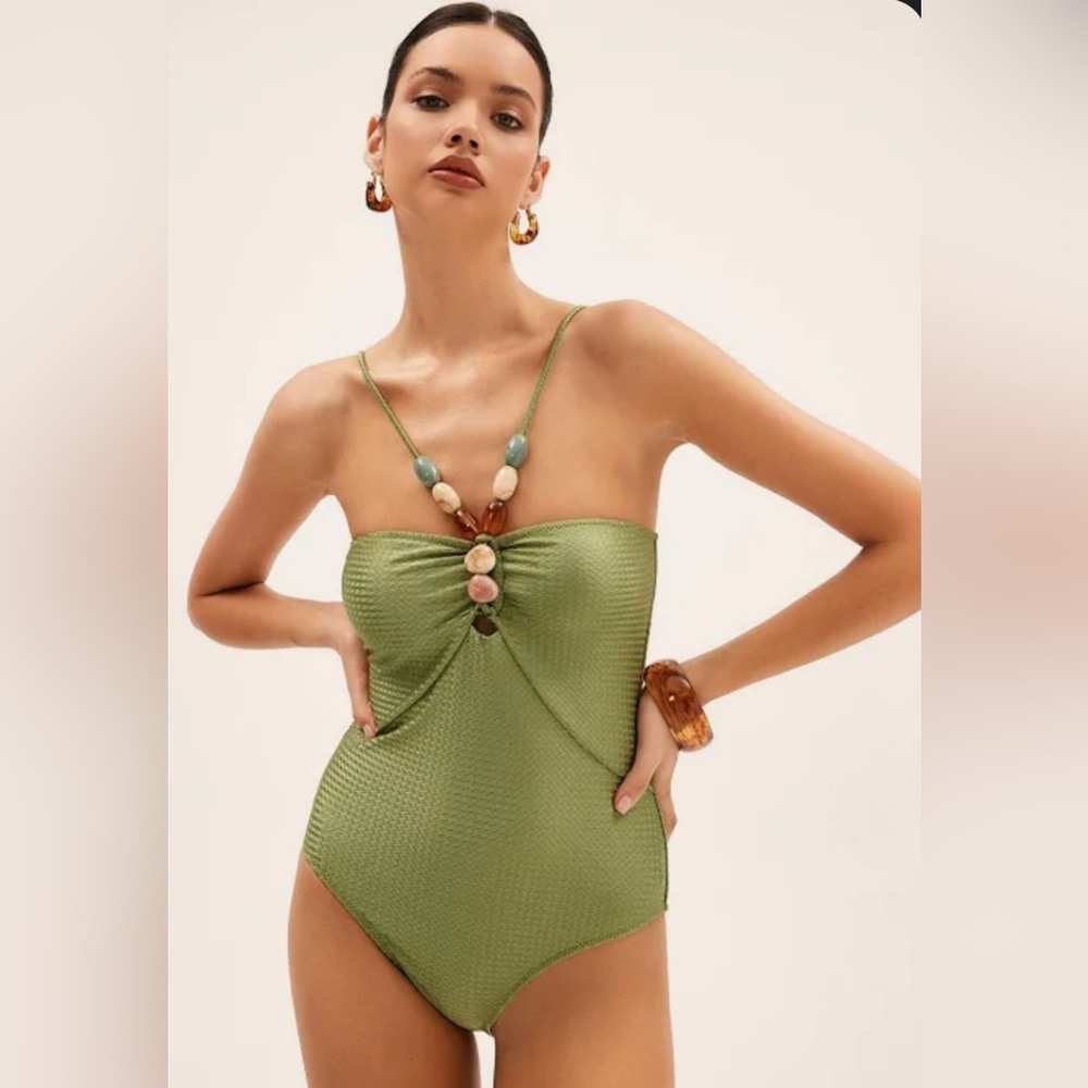 NWT Commense Strappy Beaded Halter Bathing Suit w/ Tummy Control
